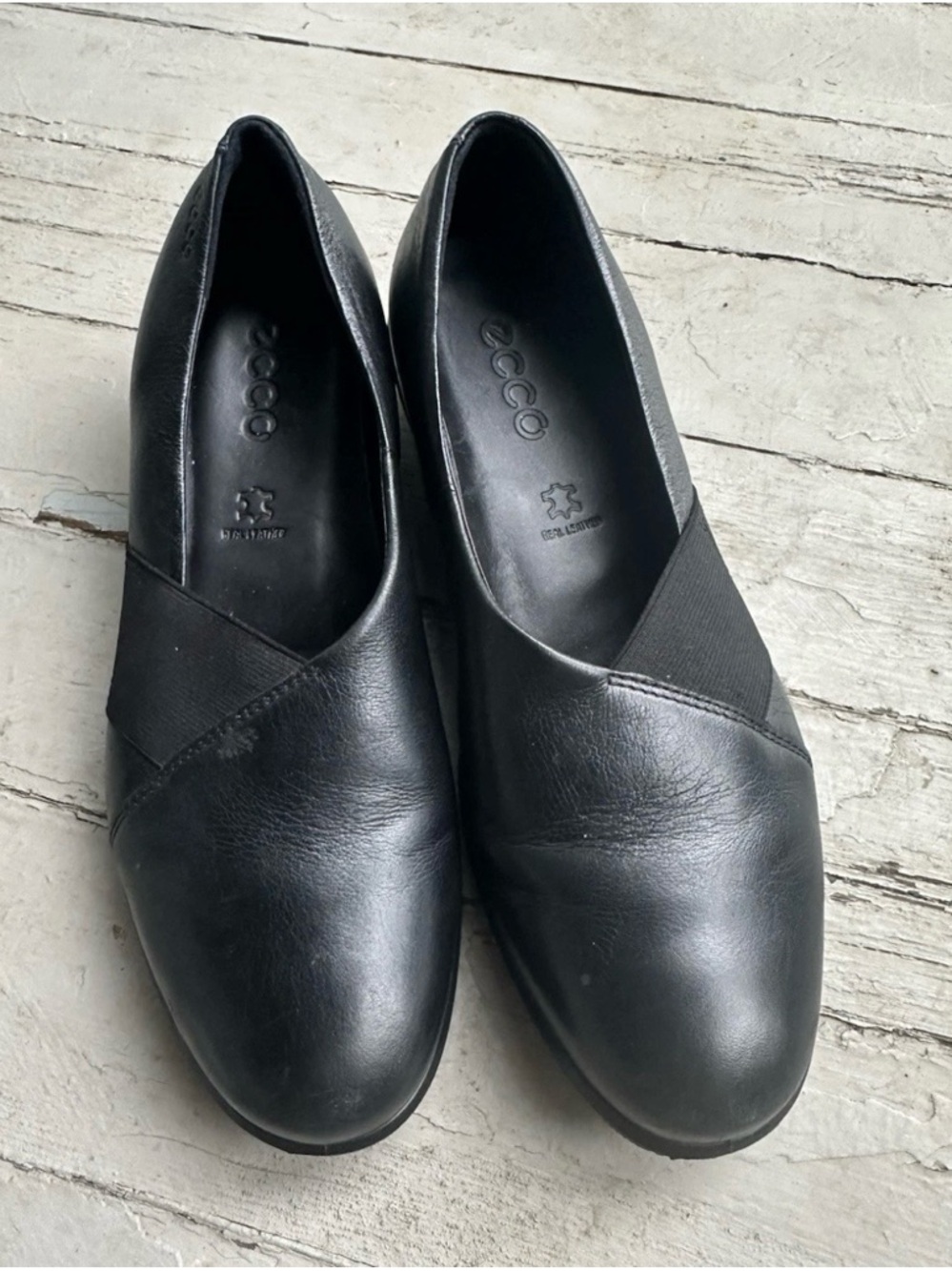 ECCO Womens 38 (US 7/7.5) Slip-On Black Leather Mary Jane Heeled Comfort Shoes